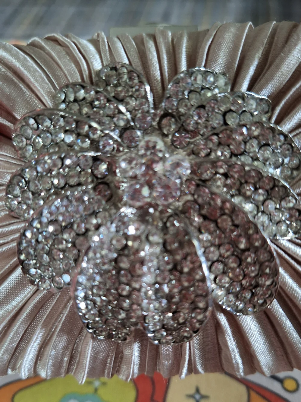Charming Charlie Champagne Satin Clutch with Crystal Floral Accent